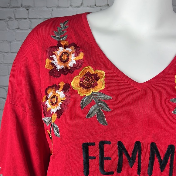 INC Red Embroidered Bell Sleeve Femme Sweater Plus Size 1X 2X 3X - Picture 5 of 6